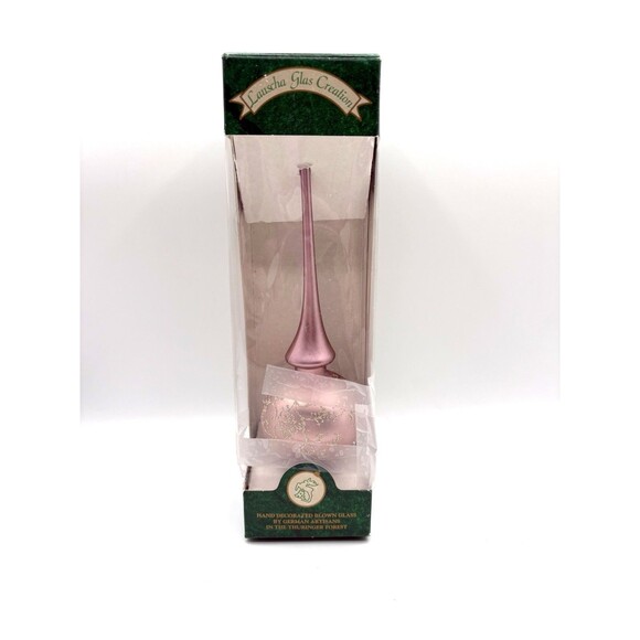 Vtg Lauscha Glas Creation PINK Blown Glass Tree Topper GLITTER FLORAL 11” German - Picture 8 of 13